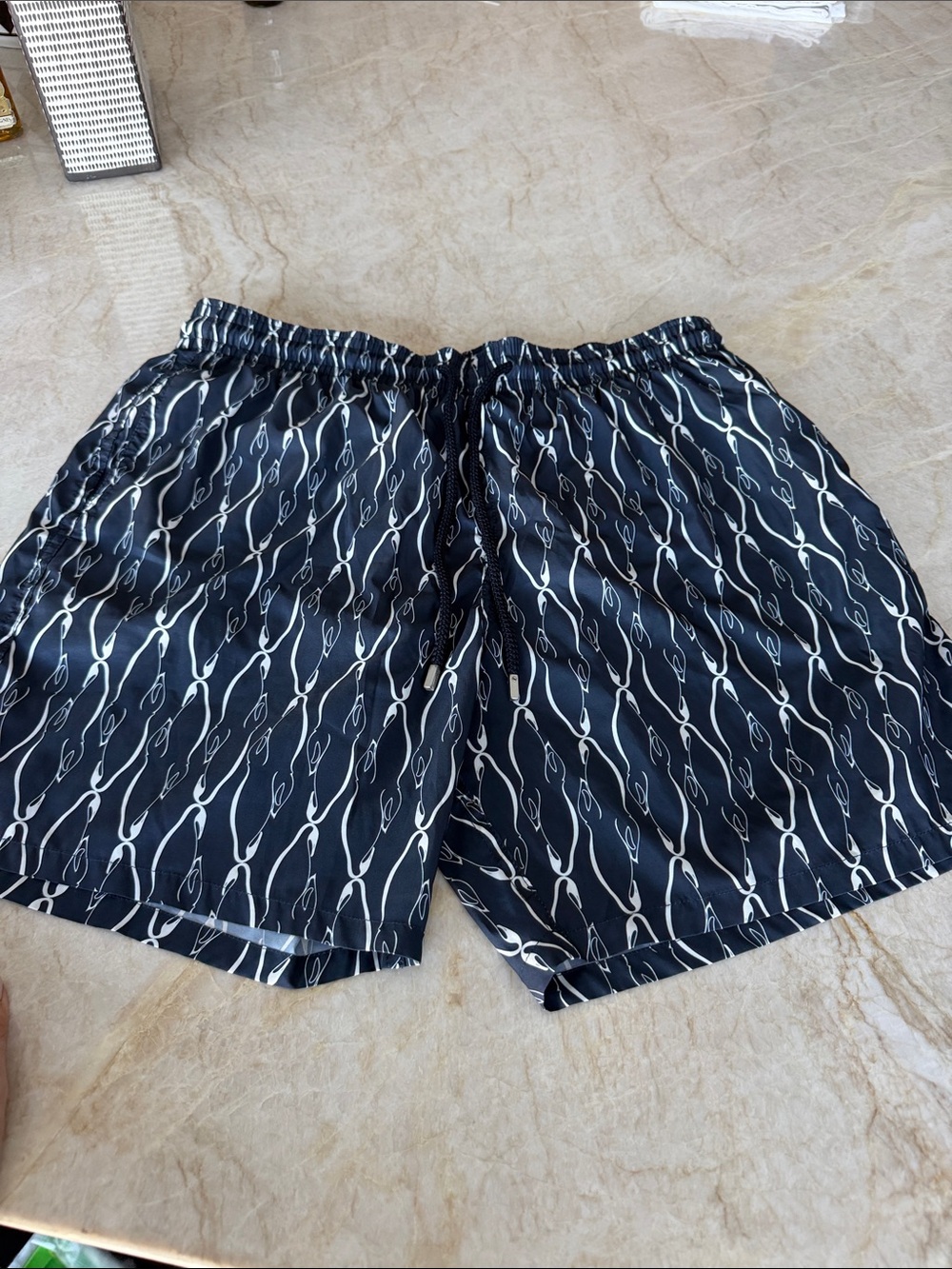 Vilebrequin Navy and White Linked Pattern Swim Trunks